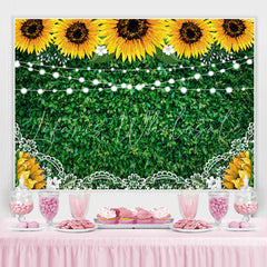 Lofaris Sunflower Lace Green Leaves Lights Backdrops for Party