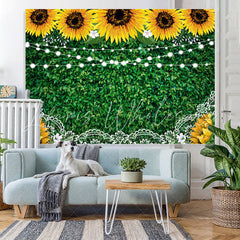 Lofaris Sunflower Lace Green Leaves Lights Backdrops for Party