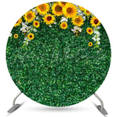 Lofaris Sunflower With Green Leaves Circle Wedding Backdrop