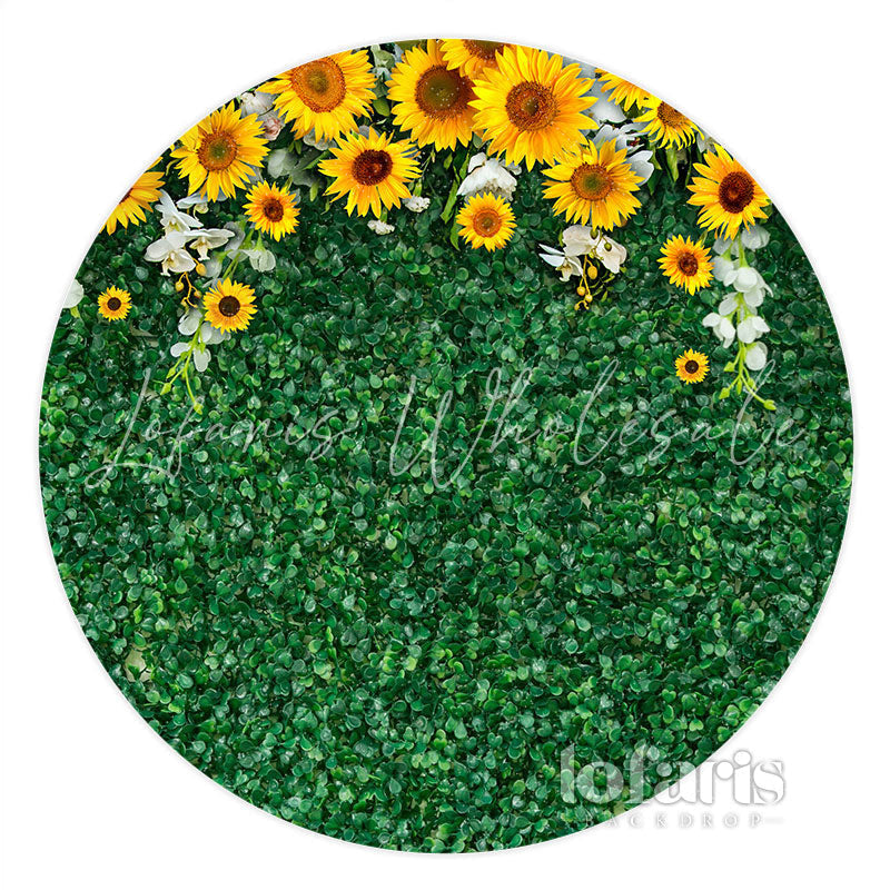 Lofaris Sunflower With Green Leaves Circle Wedding Backdrop