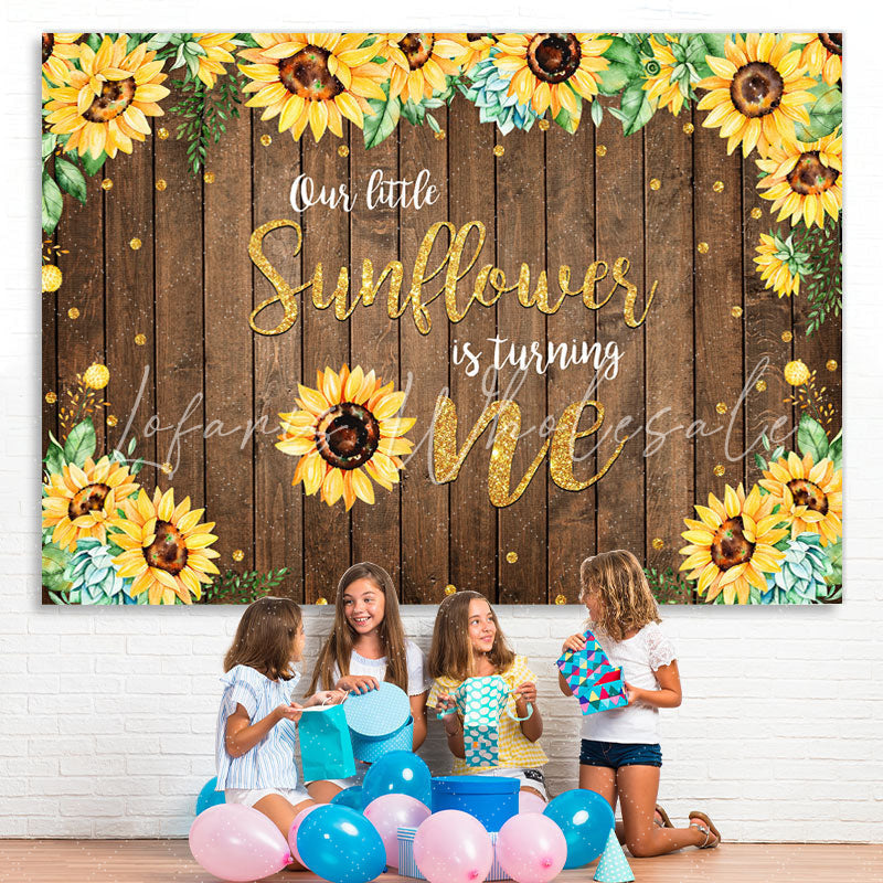 Lofaris Sunflower Wooden Golden Dots 1St Birthday Backdrop