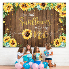 Lofaris Sunflower Wooden Golden Dots 1St Birthday Backdrop