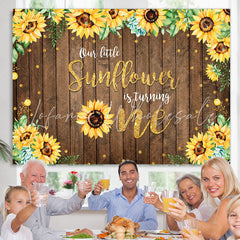 Lofaris Sunflower Wooden Golden Dots 1St Birthday Backdrop