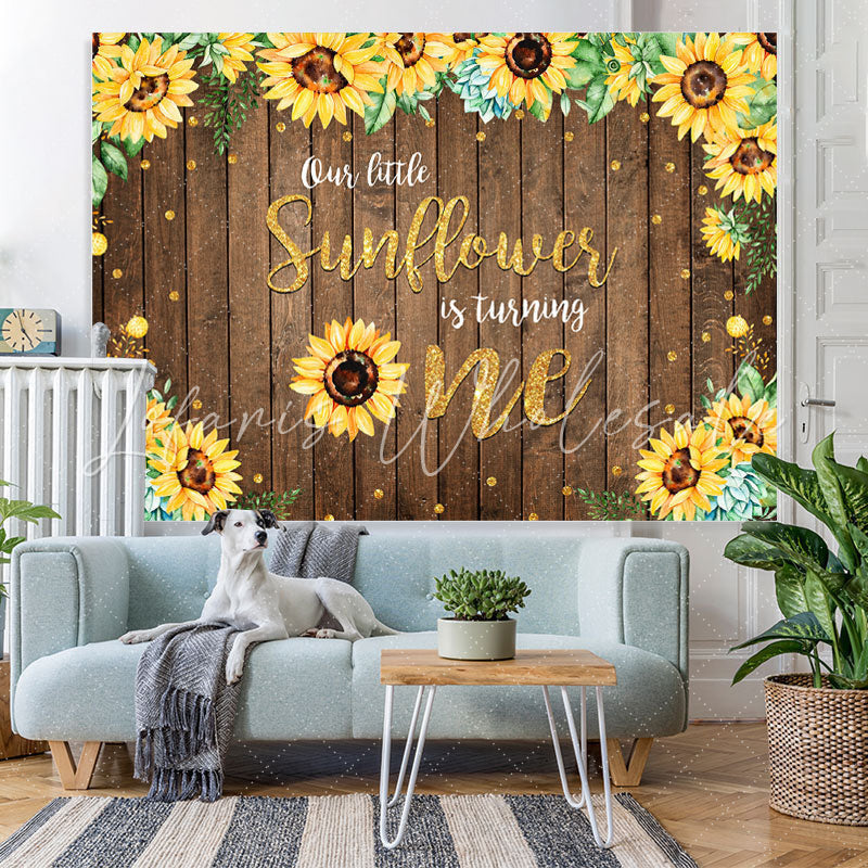 Lofaris Sunflower Wooden Golden Dots 1St Birthday Backdrop