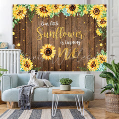 Lofaris Sunflower Wooden Golden Dots 1St Birthday Backdrop