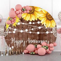 Lofaris Sunflower wooden wedding anniversariy Round backdrop