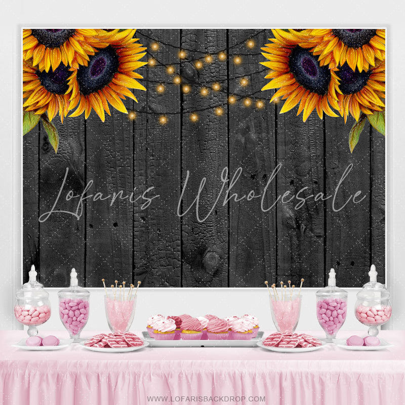 Lofaris Sunflowers And Black Wooden Birthday Party Backdrop