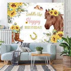 Lofaris Sunflowers And Brown Horse Gold Glitter Birthday Backdrop