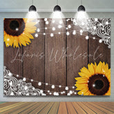 Lofaris Sunflowers And Brown Wood Bright Birthday Backdrop