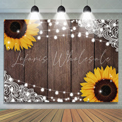 Lofaris Sunflowers And Brown Wood Bright Birthday Backdrop