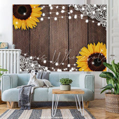 Lofaris Sunflowers And Brown Wood Bright Birthday Backdrop