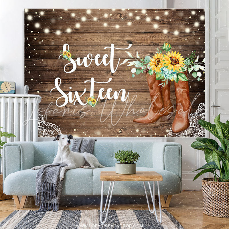 Lofaris Sunflowers And Brown Wood Sweet 16th Birthday Backdrop