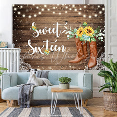 Lofaris Sunflowers And Brown Wood Sweet 16th Birthday Backdrop