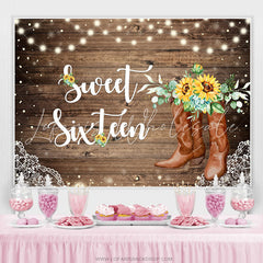 Lofaris Sunflowers And Brown Wood Sweet 16th Birthday Backdrop