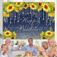 Lofaris Sunflowers And Glitter Lines Happy Birthday Backdrop