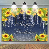 Lofaris Sunflowers And Glitter Lines Happy Birthday Backdrop