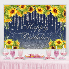 Lofaris Sunflowers And Glitter Lines Happy Birthday Backdrop