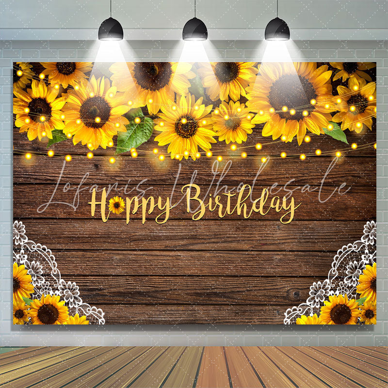Lofaris Sunflowers and Lace Wooden Happy Birthday Backdrop