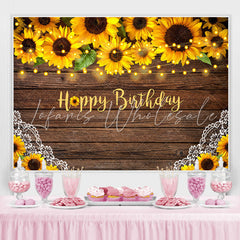 Lofaris Sunflowers and Lace Wooden Happy Birthday Backdrop