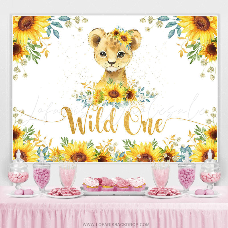 Lofaris Sunflowers And Leopard Glitter Wild 1st Birthday Backdrop