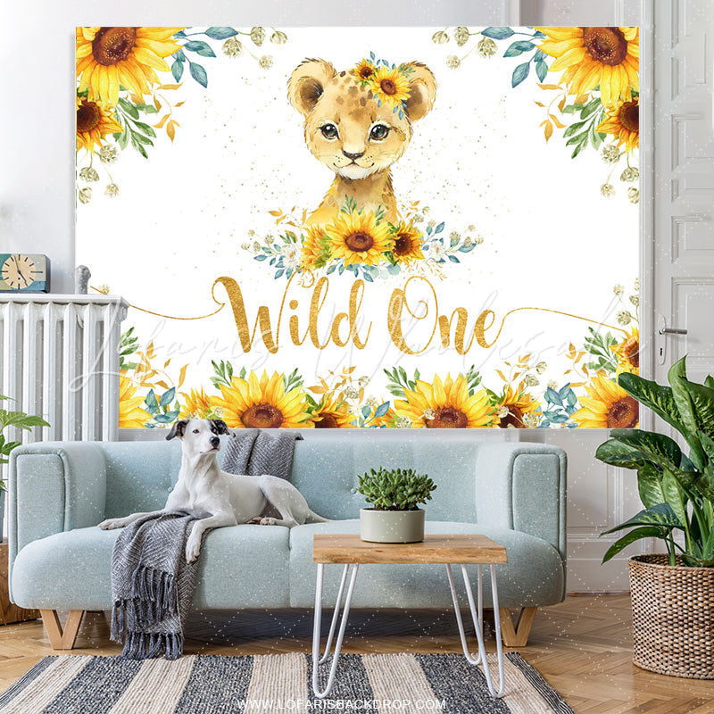 Lofaris Sunflowers And Leopard Glitter Wild 1st Birthday Backdrop