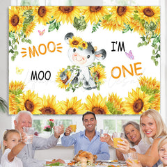 Lofaris Sunflowers And Little Cow I Am 1st Birthday Backdrop