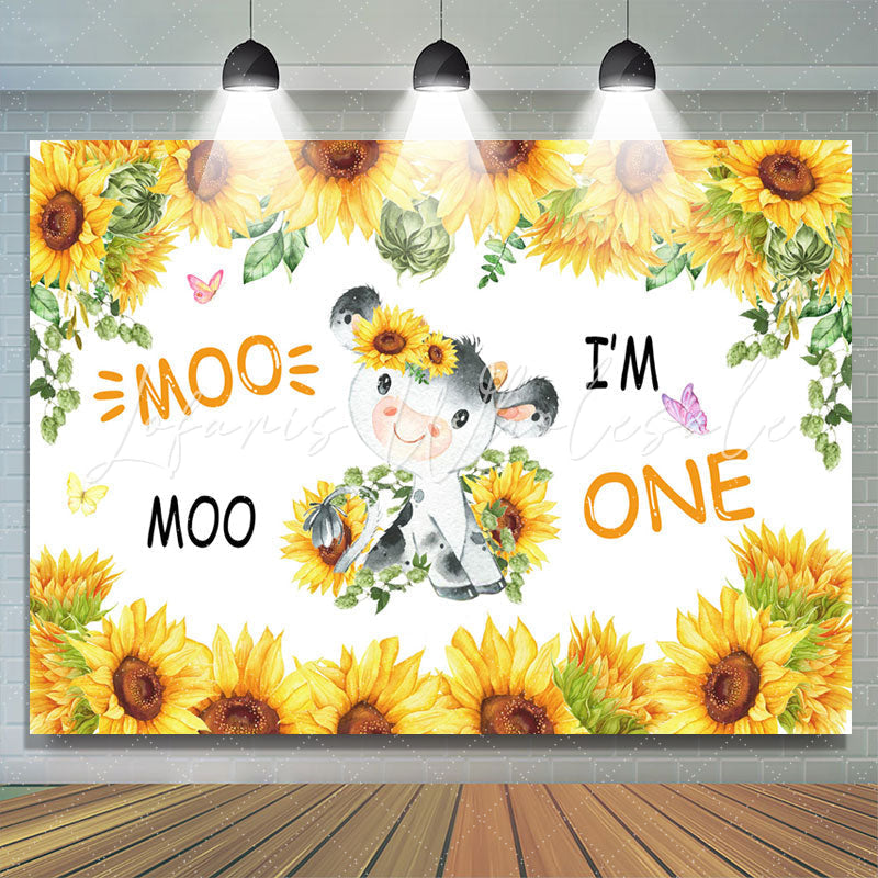 Lofaris Sunflowers And Little Cow I Am 1st Birthday Backdrop