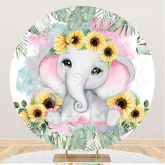 Lofaris Sunflowers And Pink Elephant Round Baby Shower Backdrop