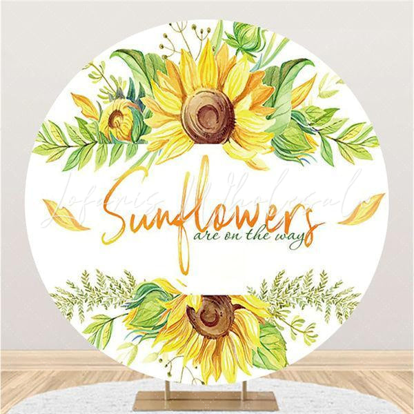 Lofaris Sunflowers Are On The Way Round Baby Shower Backdrop