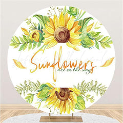Lofaris Sunflowers Are On The Way Round Baby Shower Backdrop