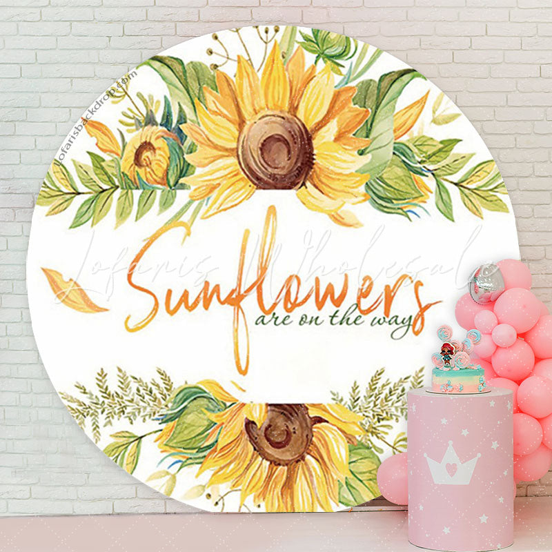 Lofaris Sunflowers On The Way White Baby Shower Backdrop