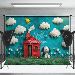 Sunny Day Cloud House Dog Snoopy Cake Smash Backdrop