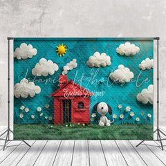 Sunny Day Cloud House Dog Snoopy Cake Smash Backdrop