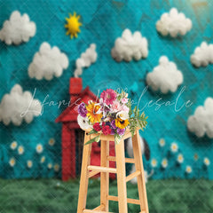 Sunny Day Cloud House Dog Snoopy Cake Smash Backdrop