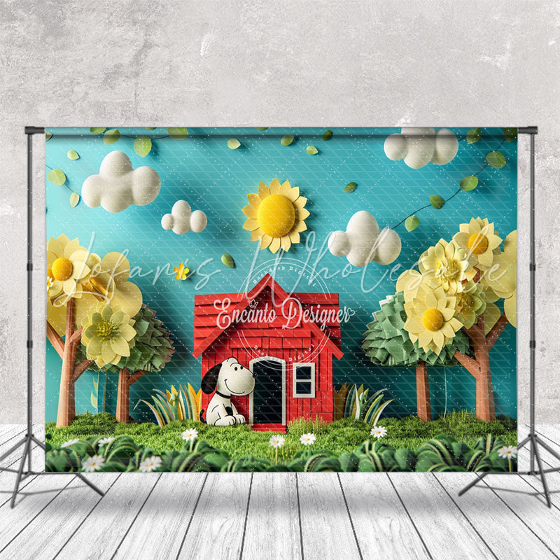 Sunny Grass Field Sky Tree Snoopy Cake Smash Backdrop
