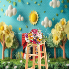 Sunny Grass Field Sky Tree Snoopy Cake Smash Backdrop