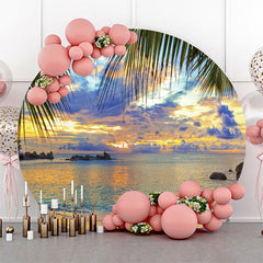 Lofaris Sunset Leaves Hawaii Beach Round Birthday Backdrop