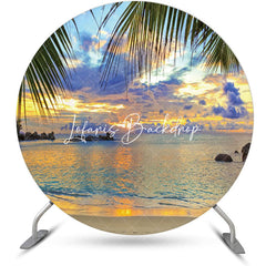 Lofaris Sunset Leaves Hawaii Beach Round Birthday Backdrop