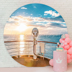 Lofaris Sunset Sea Sky Ship Summer Round Birthday Backdrop