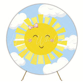 Sunshine Clouds Round Backdrop for Bright Outdoor Party Theme