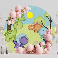 Sunshine Cute Dinosaurs Round Backdrop for Kids Party