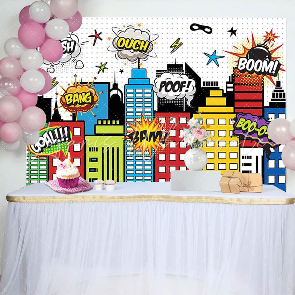 Super City Hero Skyline Building Party Decorations Backdrop for Boys