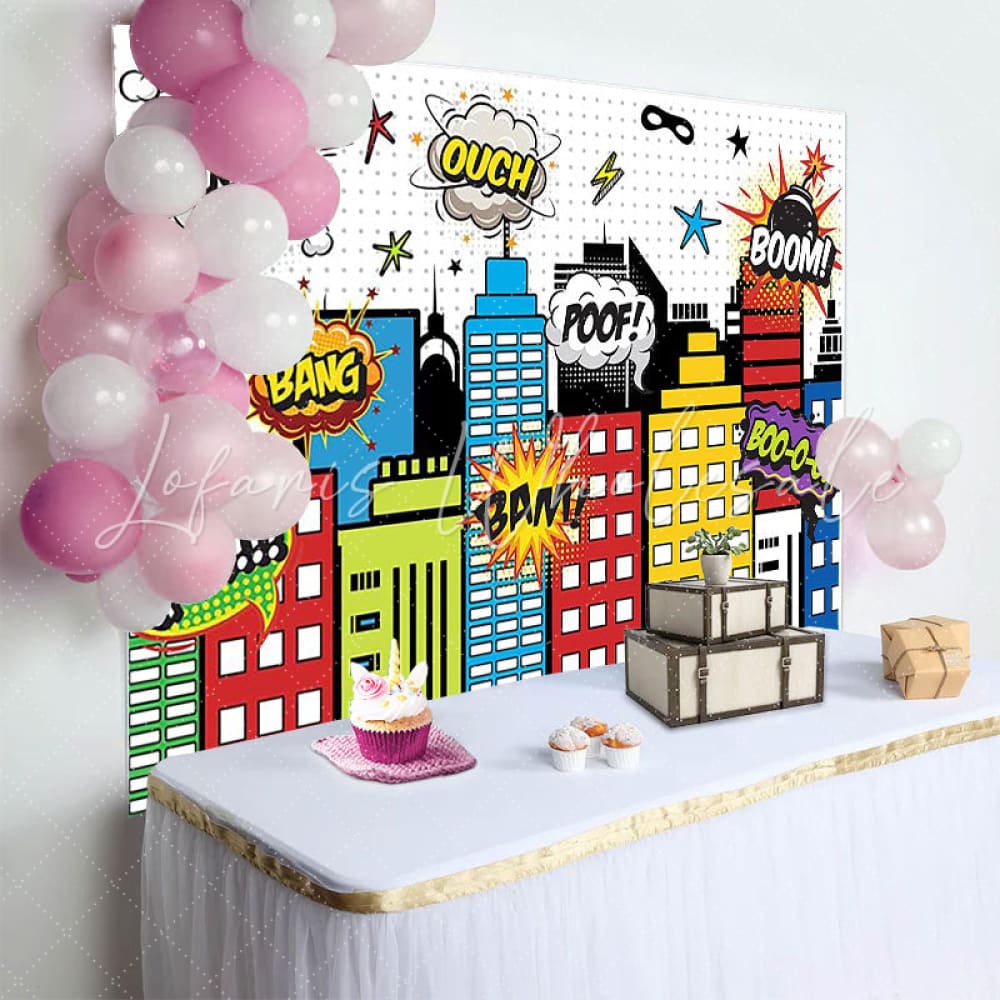 Super City Hero Skyline Building Party Decorations Backdrop for Boys