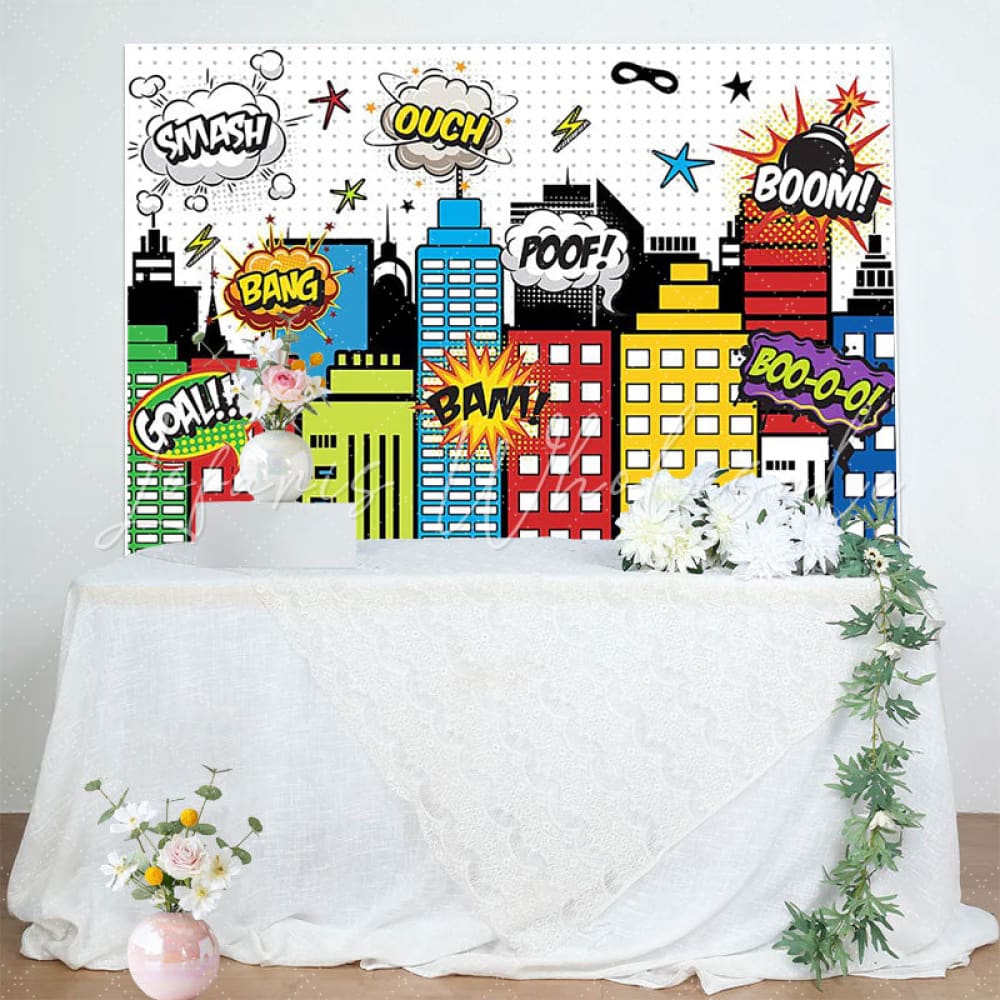 Super City Hero Skyline Building Party Decorations Backdrop for Boys