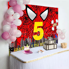 Super City Red Spider Web 5th Birthday Backdrop For Kids