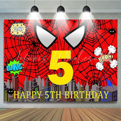 Super City Red Spider Web 5th Birthday Backdrop For Kids