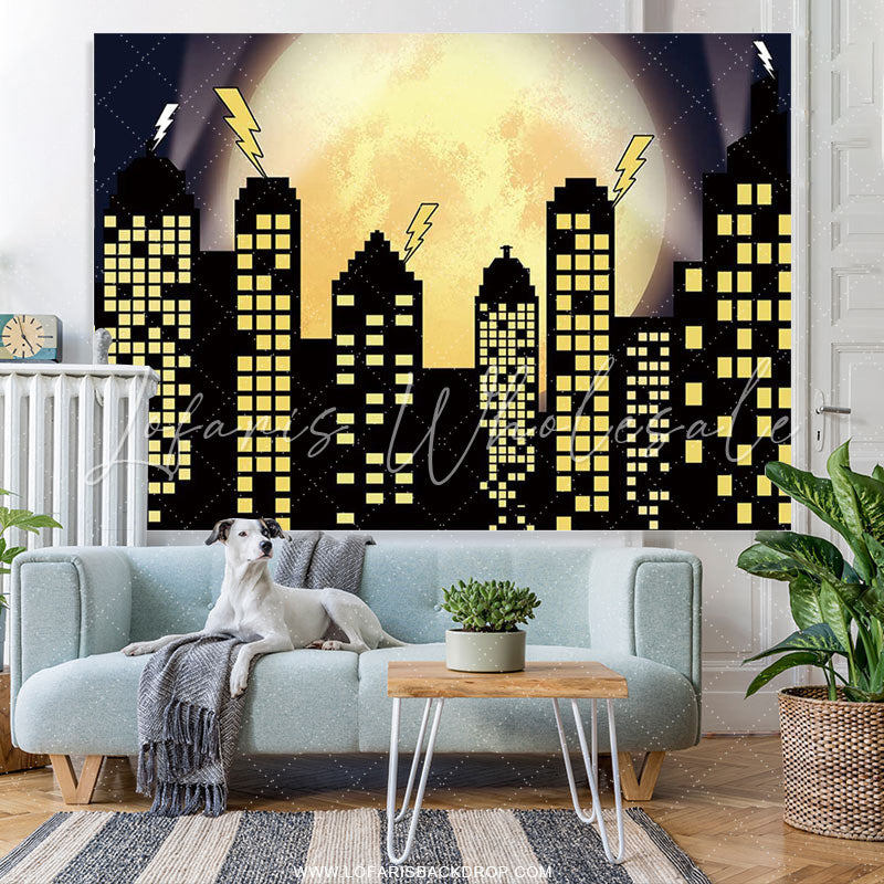 Lofaris Super City Skyline Buildings Boy Birthday Backdrop