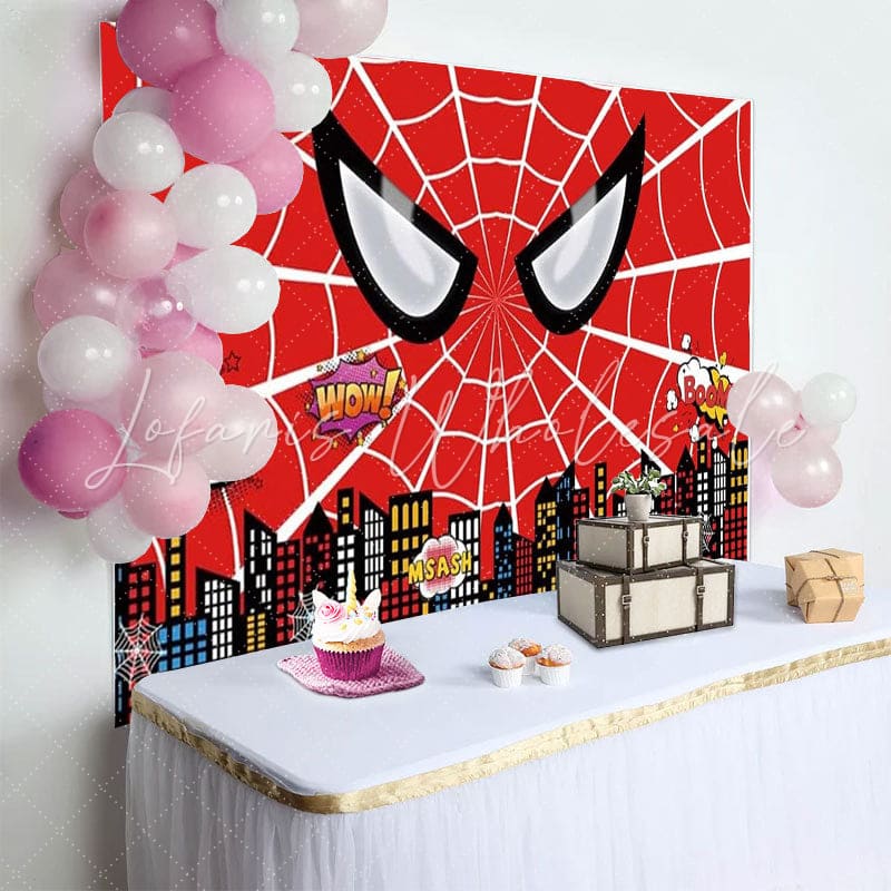 Super City Theme Red Spider Web Marvel Photo Backdrop
