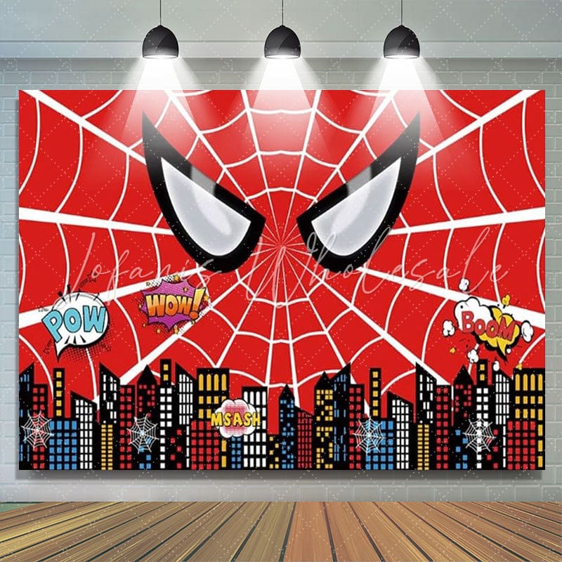 Super City Theme Red Spider Web Marvel Photo Backdrop