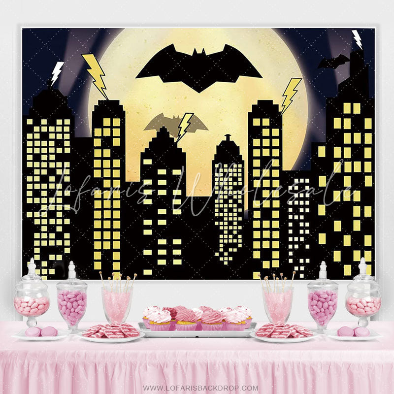 Lofaris Super City Yellow Full Moon Bat Birthday Backdrop Party Banner